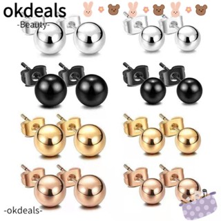 Okdeals ต่างหูสตั๊ด สเตนเลส สีดํา สีทอง 10 คู่