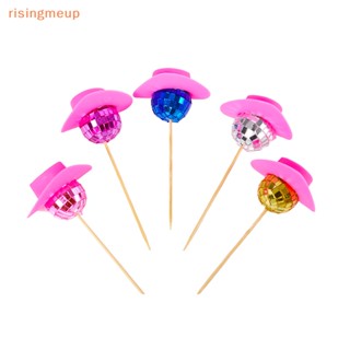 [risingmeup] ลูกบอลดิสโก้ 70s 80s สีทอง สีเงิน สําหรับตกแต่งเค้กวันเกิด คัพเค้ก 10 ชิ้น