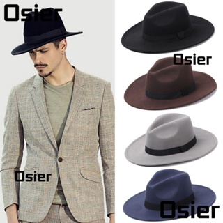 Osier1 Fedora หมวกปีกกว้าง หมวกคาวบอย สไตล์วินเทจ แฟชั่นฤดูใบไม้ร่วง ฤดูหนาว สําหรับเต้นรํา ปาร์ตี้