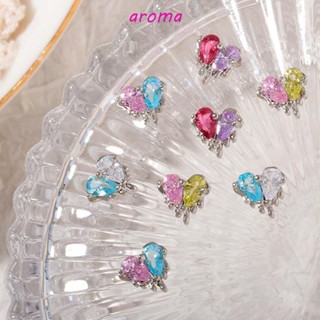 Aroma อุปกรณ์ตกแต่งเล็บ พลอยเทียม เพทาย รูปหัวใจ สองสี หรูหรา สําหรับตกแต่งเล็บ