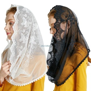 Ch*【พร้อมส่ง】ผ้าคลุมหน้า ผ้าพันคอ ผ้าลูกไม้ โบสถ์ คาทอลิก Mantilla Veil