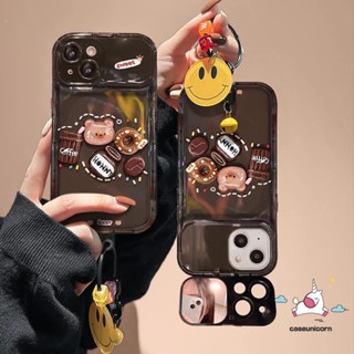 เคสโทรศัพท์มือถือนิ่ม ฝาพับกระจก ลายการ์ตูนหมี โดนัท กาแฟ 3D น่ารัก สร้างสรรค์ สําหรับ Oppo A12 A57 A3s A15 A5 A9 A53 A31 A33 2020 A5s A7 A12E A77 A77s A11K A11 A35 A15s