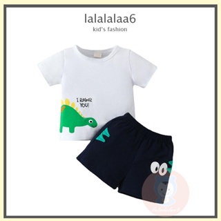 Laa6-3-18 MONTHS เสื้อยืดแขนสั้น ลายไดโนเสาร์ และกางเกงขาสั้น เอวยางยืด แฟชั่นฤดูร้อน สําหรับเด็กผู้ชาย 2 ชิ้น