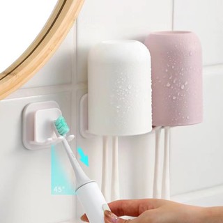 Storage Bathroom Space Saving Modern Self Adhesive Mouthwash Cup Toothbrush Holder Set