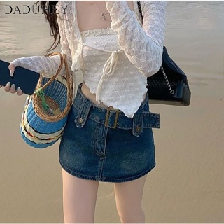 DaDuHey🎈 Denim Skirt Hot Girl A- line Pantskirt 2023 New Anti-Exposure Fake Two Pieces Korean Style High Waist Sexy Hip Skirt