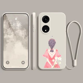 เคส Oppo RENO 8T 5G เคส สาวสวย การ์ตูน ซิลิโคนเหลว เคสนิ่ม + 1 สายคล้องโทรศัพท์มือถือ