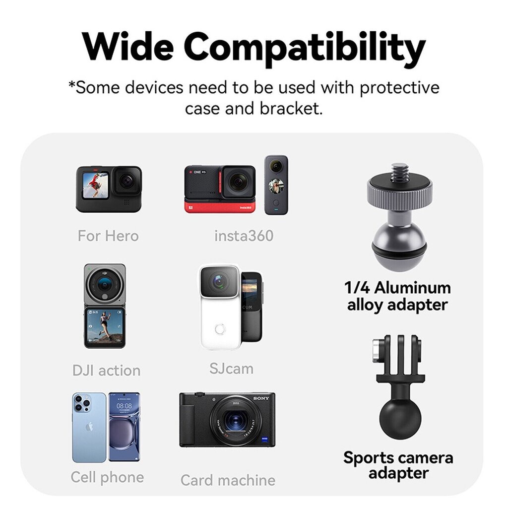 Telesin Universal Tube Clamp (Aluminium Body) Motorcycle Cycling Crab Claw Clip Magic Arm 360 Adjustment Super Clamp 1/4