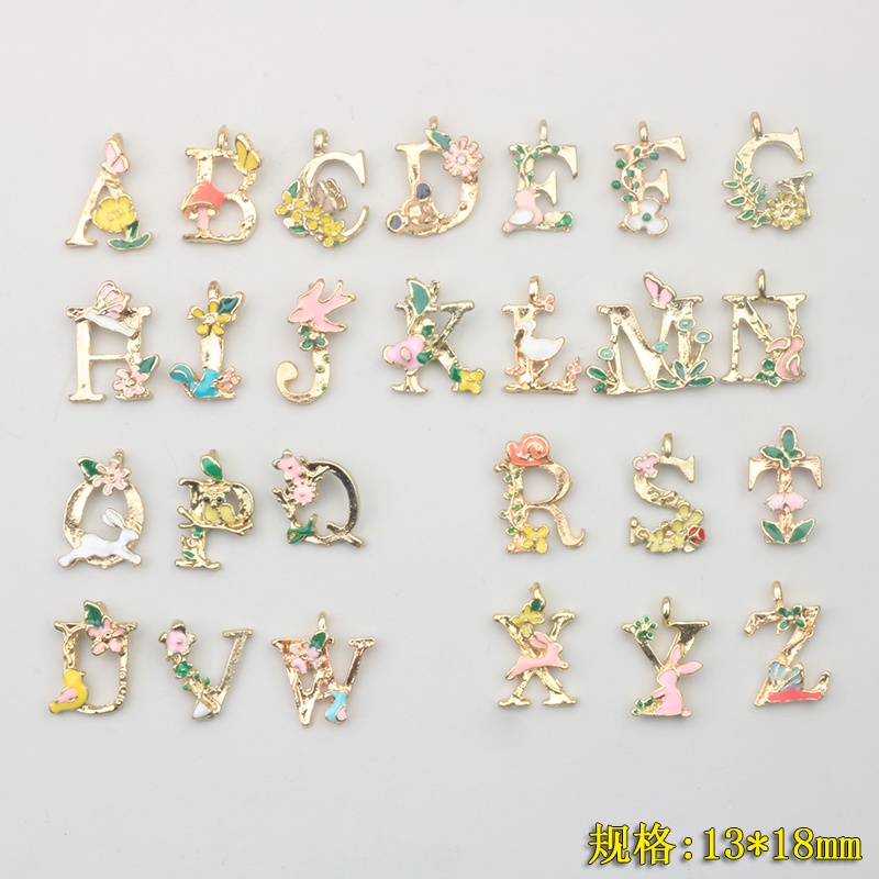 ทำด้วยมือตัวเอง diy เครื่องประดับเครื่องประดับโลหะผสมหยดน้ำมันดอกไม้ประเภทตัวอักษรภาษาอังกฤษโฮมเมดต่างหูพวงกุญแจวัสดุ