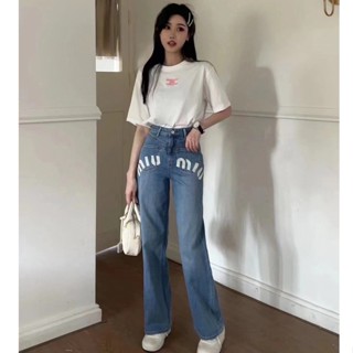 ♥ เช็คสินค้าก่อนสั่ง MIU MIU DENIM กางเกงยีนส์ ขายาว เนื้อผ้ายีนส์แท้ ฟอกสีสวยๆ กระดุมปั้ม มิวมิว