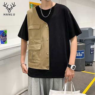 HANLU เสื้อยืด แบรนด์แฟชั่นในเทรนด์ฮิตของวัยรุ่นใหม่ เสื้อยืดคอกลม แขนสั้น แมทช์ได้ทุกแบบ