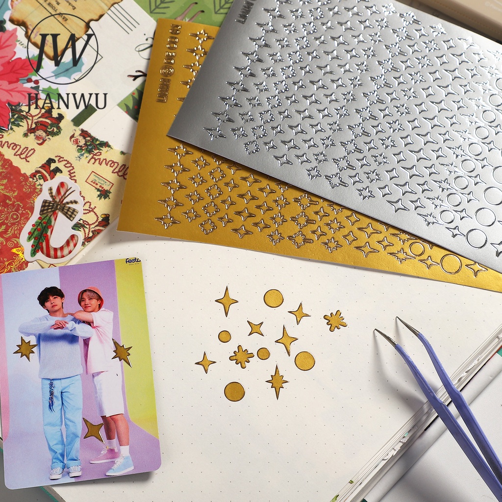 Jianwu สติกเกอร์ PVC สีบรอนซ์ สําหรับตกแต่งสมุดภาพ เครื่องเขียน DIY 2 แพ็ก ต่อชุด