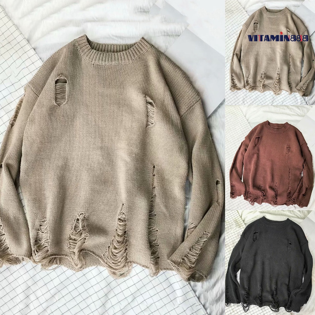 [VIAI] เสื้อกันหนาว คอกลม ขนาดใหญ่ สีพื้น สําหรับผู้ชาย คู่รัก ใส่ได้ทุกวัน