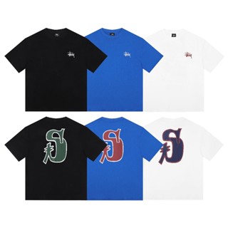 Stussy เสื้อยืดแขนสั้นลําลอง ทรงหลวม แฟชั่นสําหรับผู้ชาย และผู้หญิง Hestg