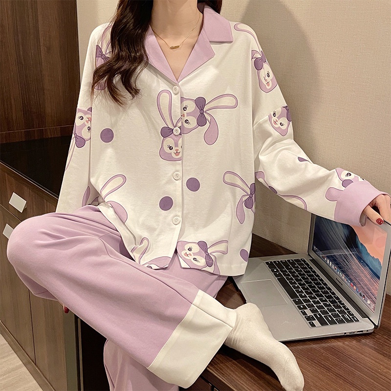พร้อมส่ง ชุดนอนแขนยาว ชุดนอนผู้หญิงขายาวคอปก ใส่สบาย 2ชิ้น เสื้อแขนยาว+กางเกงขายาว ไซส์xxl ลายน่ารักๆ Swoan127