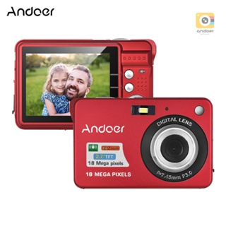 Andoer กล้องบันทึกวิดีโอดิจิทัล 18M 720P HD พร้อมแบตเตอรี่ชาร์จได้ 2 ชิ้น ซูมได้ 8X กันสั่น 2.7 นิ้ว หน้าจอ LCD ของขวัญคริสต์มาส สําหรับเด็ก