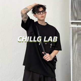 CHILLG LAB เสื้อยืดฤดูร้อนเฉพาะความรู้สึกการออกแบบแขนสั้นเสื้อยืดผู้ชายแบรนด์น้ำถนนสูงสุทธิสีแดงหนัก