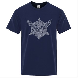 HOT QG เสื้อยืดโอเวอร์ไซส์เสื้อยืดแขนสั้น คอกลม พิมพ์ลาย Odin Vikings Ragnar Raven แฟชั่นฤดูร้อน สําหรับผู้ชาย 2022S-3XL