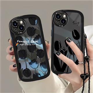 เคสซิลิโคนนิ่ม ลายดอกทิวลิป สีดํา กันกระแทก สําหรับ Realme C53 C55 C35 C33 C31 C115 C17 C11 C20 C25Y Realme 5 5i 5s 6i