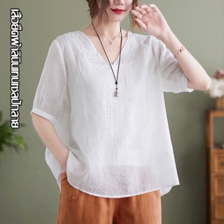 YYYเสื้อยืดแขนสั้นผ้าฝ้ายผ้าลินิน