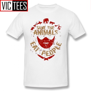 เสื้อยืดลําลอง ผ้าฝ้าย 100% แขนสั้น พิมพ์ลาย Save The Animals Eat People ขนาดใหญ่ สําหรับผู้ชาย