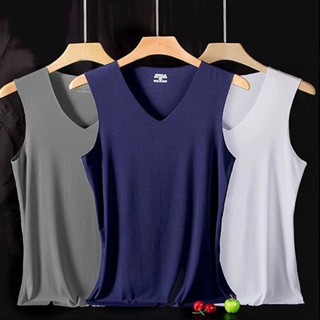 NITROGEN เสื้อกล้ามซับในผู้ชาย เสื้อกล้ามผู้ชาย แขนกุด สีพื้น คอวี