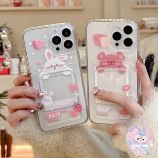 เคสโทรศัพท์มือถือแบบนิ่ม TPU ใส กันกระแทก ลายกระต่ายน้อยน่ารัก พร้อมช่องใส่บัตร สําหรับ iPhone 14 13 12 11 Pro Max X Xr Xs Max 8 7 Plus SE2020