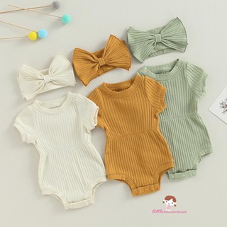 Innocence- ชุดรอมเปอร์ แขนสั้น สีพื้น พร้อมโบว์คาดศีรษะ สําหรับเด็กผู้หญิง