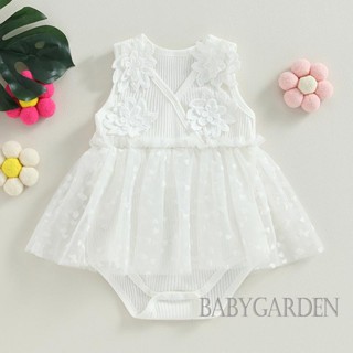 Babygarden-0-18 เดือน ชุดรอมเปอร์ แขนกุด คอวี ลายดอกไม้ หัวใจ สีขาว สําหรับเด็กผู้หญิง