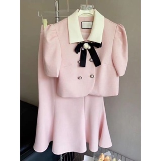 Beautiful milk fufu professional dress light extravagance advanced feeling pink blouse half skirt two suits for women in summer