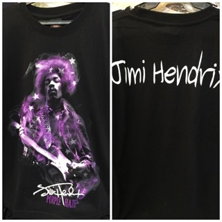 เสื้อยืดแขนสั้น พิมพ์ลายวงร็อค Jimi Hendrix สีดํา