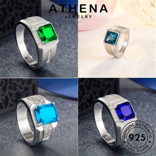 ATHENA JEWELRY เรียบง่าย Silver เกาหลี ต้นฉบับ แท้ ผู้ชาย แฟชั่น เครื่องประดับ 925 เครื่องประดับ แหวน ไพลินมรกต เงิน M085