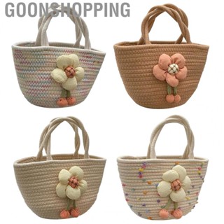 Goonshopping Cotton Rope Woven Bag  Soft Flower Shaped Decor Exquisite Casual  Portable Elegant Fashionable  for Outdoor Picnic