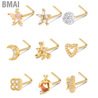 Bmai Nose Piercing Studs  9pcs Nose Ring Set Comfortable Wear L Shape Golden  for Festivals