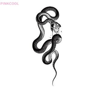 Pinkcool สติกเกอร์รอยสักชั่วคราว ลายงู และดอกไม้ สีดํา สําหรับผู้หญิง และผู้ชาย