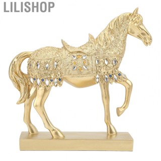 Lilishop Gold Horse Statue Desktop Horses Ornaments Durable Resin for Living Room