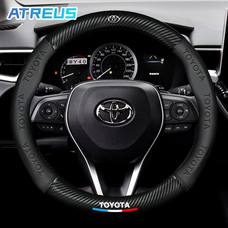 Toyota หุ้มพวงมาลัย หุ้มพวงมาลัยรถยนต์ ปลอกหุ้มพวงมาลัยรถยนต์ 3D พิมพ์โลโก้ ปลอกหุ้มพวงมาลัย สำหรับ Toyota Prius Fortuner Corolla Cross CHR Camry Wish Vios Veloz Estima Sienta Yaris Ativ Altis Sienta bZ4X Hiace Hilux Revo