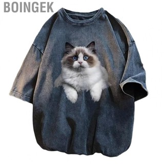 Boingek Men Summer T Shirt Loose Plus Size Vintage Short Sleeve  Printed Top for Male