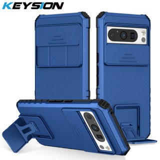 Keysion เคสเกราะกันกระแทก สําหรับ Google Pixel 8 Pro Slide Camera Lens Protection Live Stand Phone Back Cover for Google Pixel 8