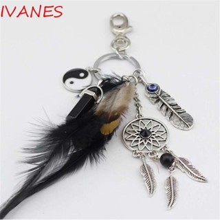 IVANES Dreamcatcher พวงกุญแจ จี้ขนนก ประดับพู่หินโอปอล สไตล์โบฮีเมียน สําหรับห้อยกระเป๋า