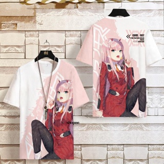 เสื้อยืดแขนสั้น พิมพ์ลายการ์ตูนอนิเมะ Darling in the Franxx พลัสไซซ์ แฟชั่นฤดูร้อน สําหรับผู้ชาย