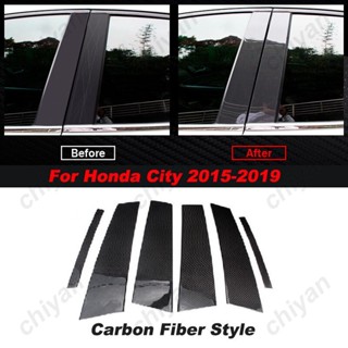 สติกเกอร์คาร์บอนไฟเบอร์ สีดํามันวาว สําหรับติดเสาประตูหน้าต่างรถยนต์ Honda City 2014-2019 6 ชิ้น