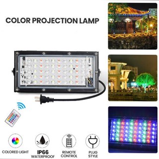 โคมไฟโปรเจคเตอร์ RGB LED 50W 220V RGB IP65 กันน้ํา พร้อมรีโมตคอนโทรล สีสดใส สําหรับกลางแจ้ง