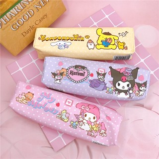 Sanrio Melody Kuromi Cinnamoroll Pom Pom Purin Pochacco กระเป๋าเครื่องเขียน กระเป๋าปากกา หนัง PU ชั้นเดียว ความจุสูง (3.7)