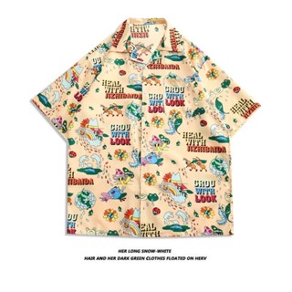 เสื้อเชิ้ตแขนสั้น ผ้าเรยอน พิมพ์ลายภาพวาดสีน้ํามัน สไตล์ฮาวาย เหมาะกับเดินชายหาด ระดับไฮเอนด์ สําหรับผู้หญิง และผู้ชาย