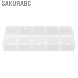 Sakurabc Compartment Storage Container  Portable 10-Grid Organizer Box Plastic White Convenient Detachable Cover for Nails Tool Rhinestone Earrings