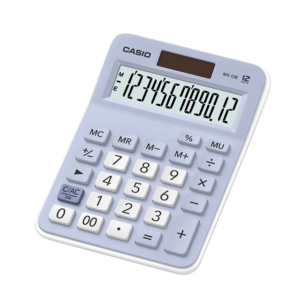 Casio Calculator เครื่องคิดเลข คาสิโอ รุ่น MX-12B-LB แบบตั้งโต๊ะสีสัน ขนาดกะทัดรัด 12 หลัก สีฟ้าอ่อน
