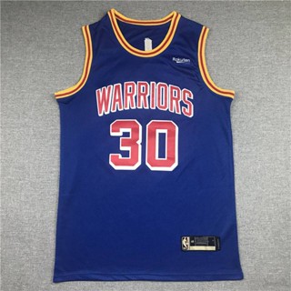 เสื้อกีฬาแขนกุด ลายทีม NBA Jersey Golden State Warriors No.30 CURRY 75th สีฟ้า สไตล์เรโทร พลัสไซซ์