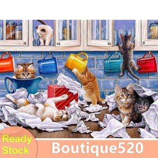 ภาพวาดสีน้ํามันบนผ้าใบ ตามตัวเลข รูปแมวซน DIY#S [boutique520.th]