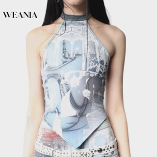 Weania เสื้อท็อปส์ คอกลม เปิดไหล่ เซ็กซี่ สําหรับผู้หญิง