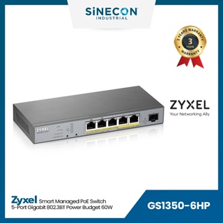 ZyXEL(ไซเซิล) เน็ตเวิร์กสวิตช์ รุ่น GS1350-6HP | 5-port Gigabit Smart Managed PoE Switch with Gigabit Uplink